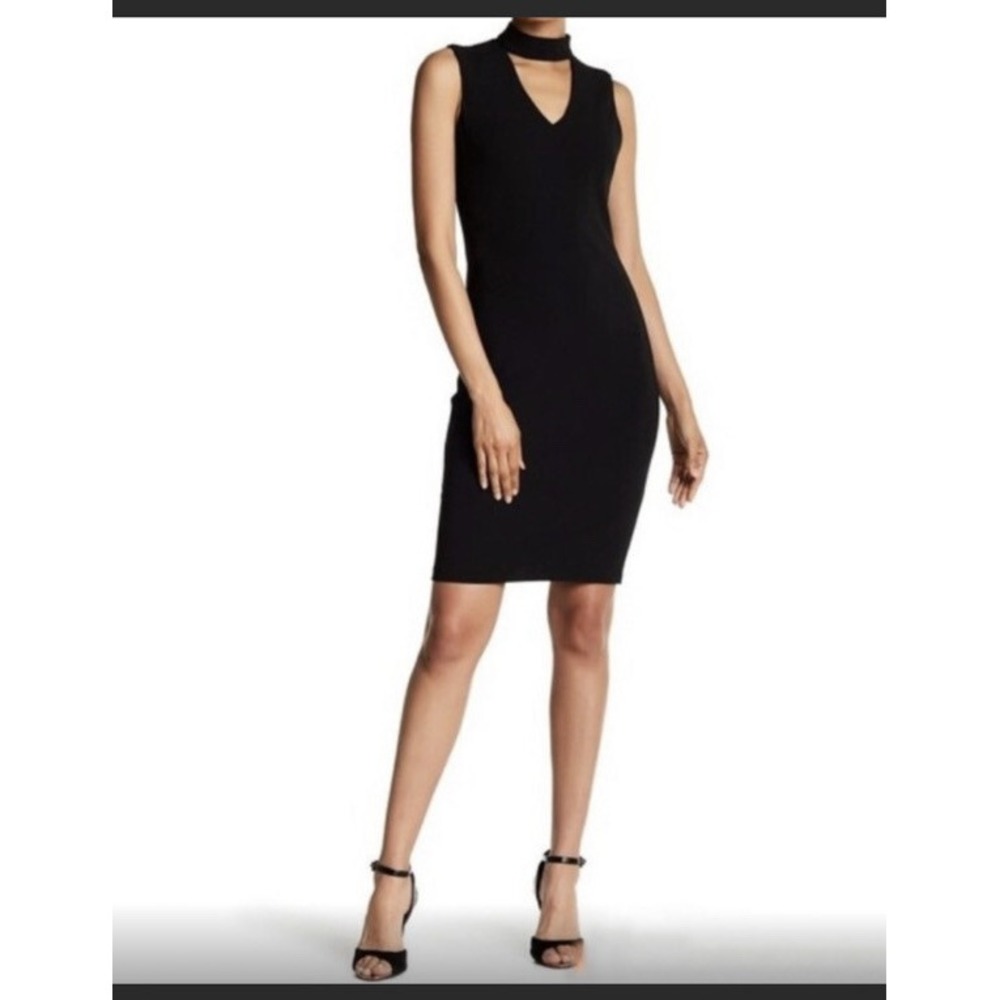 Calvin Klein Womens Sleeveless Choker V-Neck Dress Black Gold Zipper 6 S